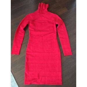 Derek Heart Hot Red Ribbed Turtleneck Long Sleeve Dress